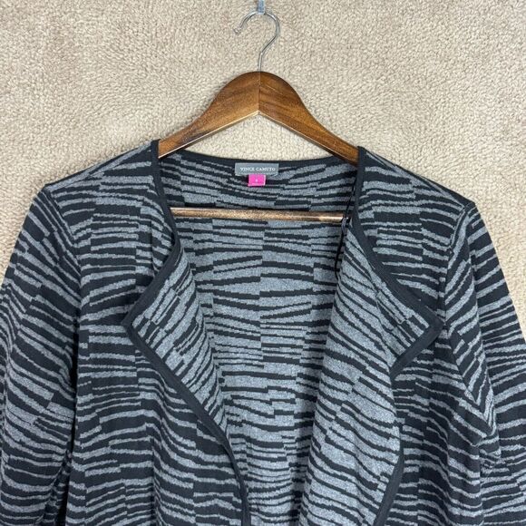 Vince Camuto Long Cardigan Womens Size Small Gray/Black Striped Zebra Open Front - Picture 4 of 10